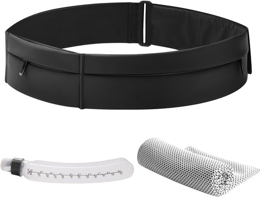 Running Belt for Women and Men, Water Proof Running Belts Fanny Pack with Water Bottle,Slim Hydration Running Bag Belts with Phone Bottle Holder Adjustable Fit for Runner (Black, Large)