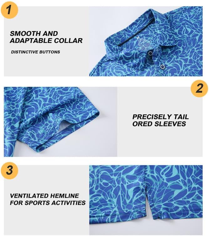 Damipow Premium Golf Shirts for Men Dry Fit Performance Polo Short Sleeve Collared Shirt