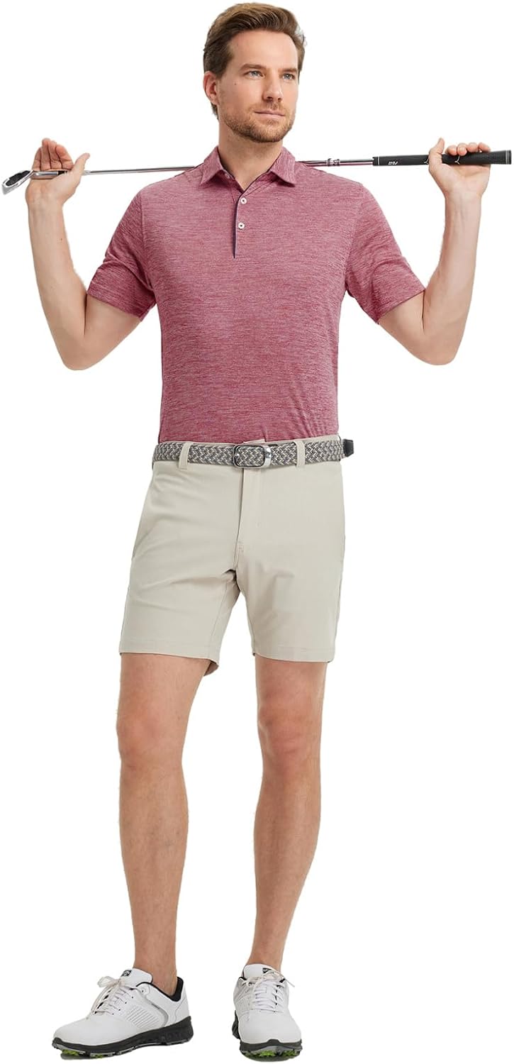 M MAELREG Golf Shirts for Men Short Sleeve Dry Fit Casual Striped Performance Moisture Wicking Collared Mens Polo Shirts