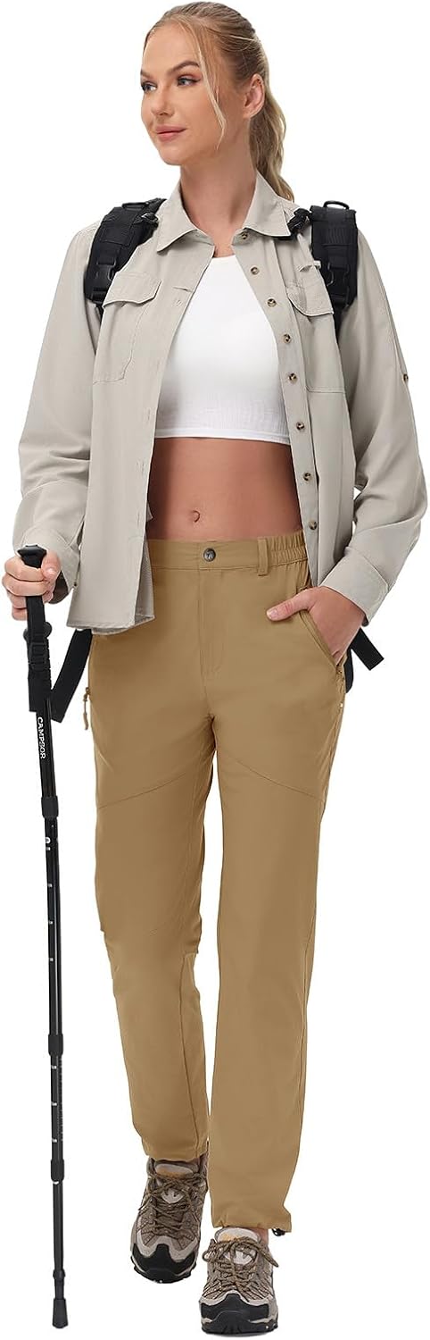 TBMPOY Women's Lightweight Hiking Pants Water Resistant Quick Dry Travel Work Outdoor Fishing Pants Zipper Pockets