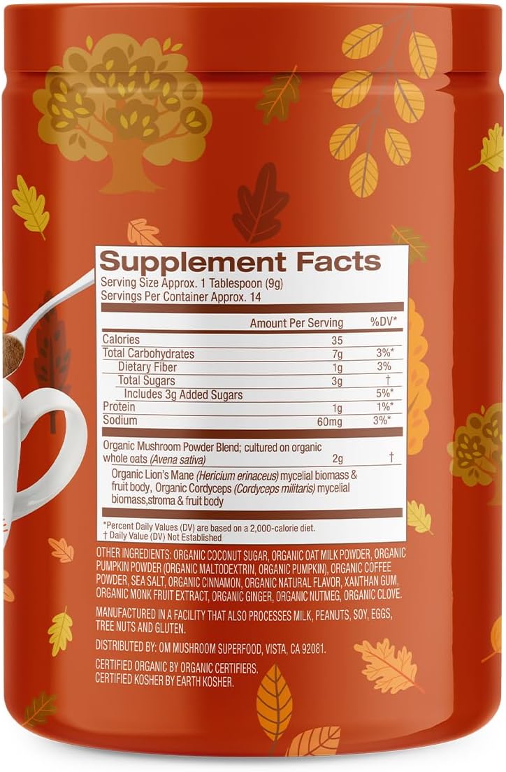 Om Mushroom Superfood, Organic Mushroom Pumpkin Spice Latte Blend, 4.44 Ounce