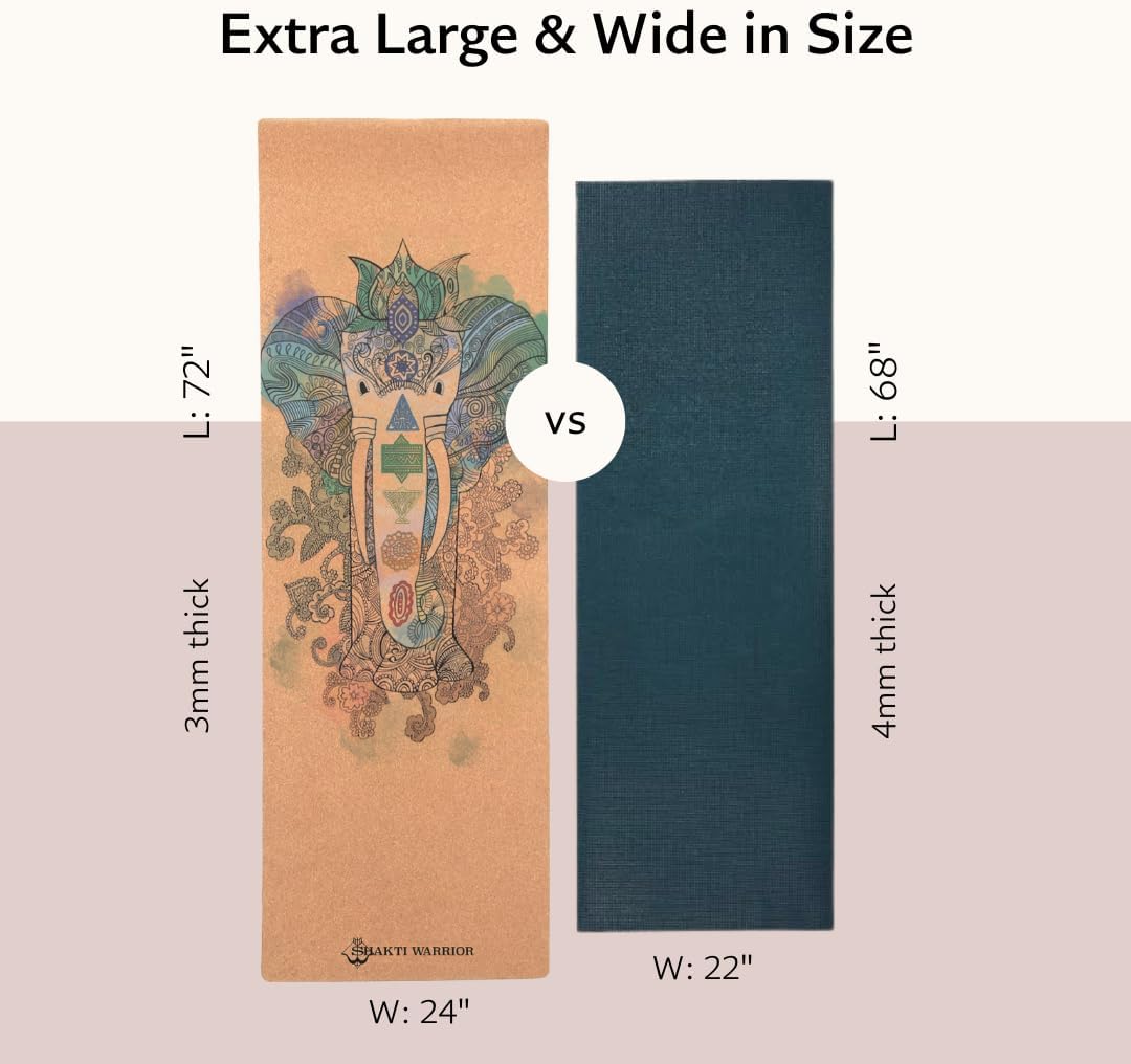 Cork Yoga Mat - Artist Designed, Premium Printed Eco-Friendly Non-Slip mat, Great for Regular & Hot Yoga, Pilates, Workouts 72 inch x 24 inch x 3mm Thick