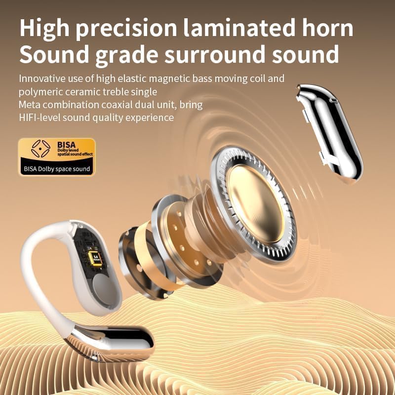 Open Ear Earbuds Intelligent Touch Screen Ultra Comfort Bluetooth 5.4 Headphones Over The Ear Earphones with Ear Hooks IPX7 Waterproof Bone Conduction Earbuds for Running Fitness Sport Workouts,Grey3