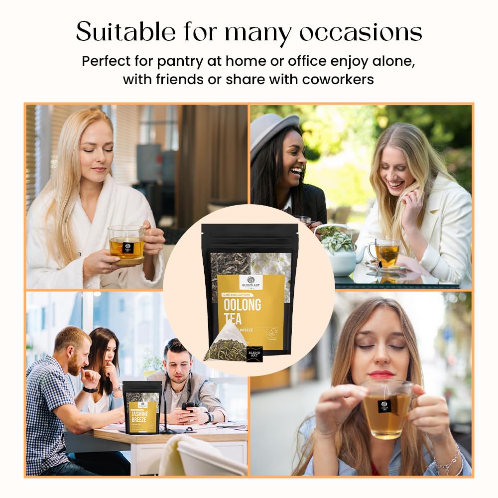 Blendart Jasmine Oolong Tea bags 100 Count | Oolong tea bags for weight loss | Premium High Mountain Oolong Tea leaves | Naturally Caffeinated Tea | Flower Scented Tea | Pyramid Tea bags