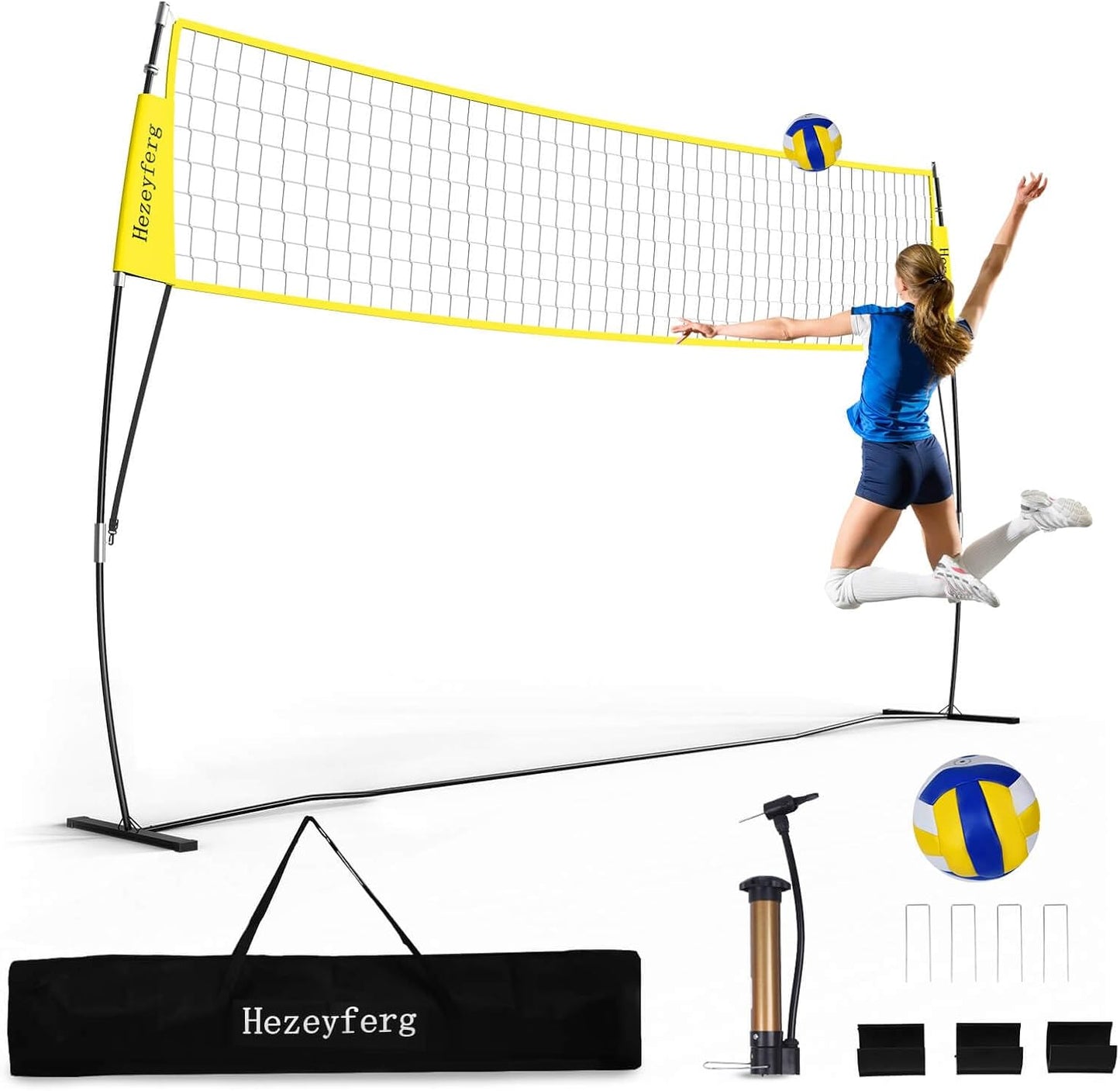 20FT/12FT Freestanding Volleyball Training Net, 5 Height Adjustable Portable Volleyball Net System, Quick Setup Practice Set for Indoor or Outdoor Use