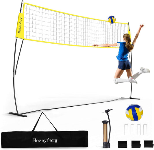 20FT/12FT Freestanding Volleyball Training Net, 5 Height Adjustable Portable Volleyball Net System, Quick Setup Practice Set for Indoor or Outdoor Use