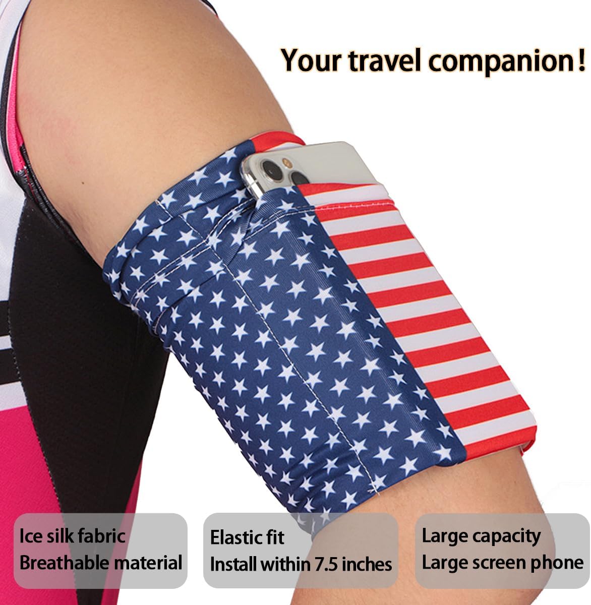 Running Phone Armband for Men Women,Universal Arm Bands for Phones Below 7.5 Inches,Waterproof Cell Phone Armband for Hiking,Running,Cycling,Climbing(Star Stripes S)