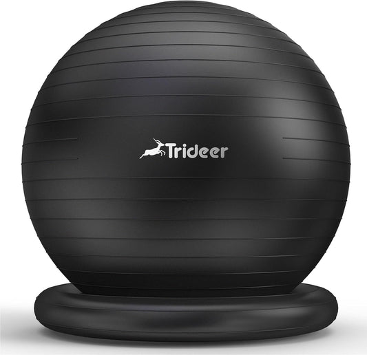 Trideer Exercise Yoga Ball Chair with Base for Home Office Desk, Stability & Fitness Ball Seat to Relieve Back Pain, Home Gym Workout for Abs, Pregnancy Ball with Pump