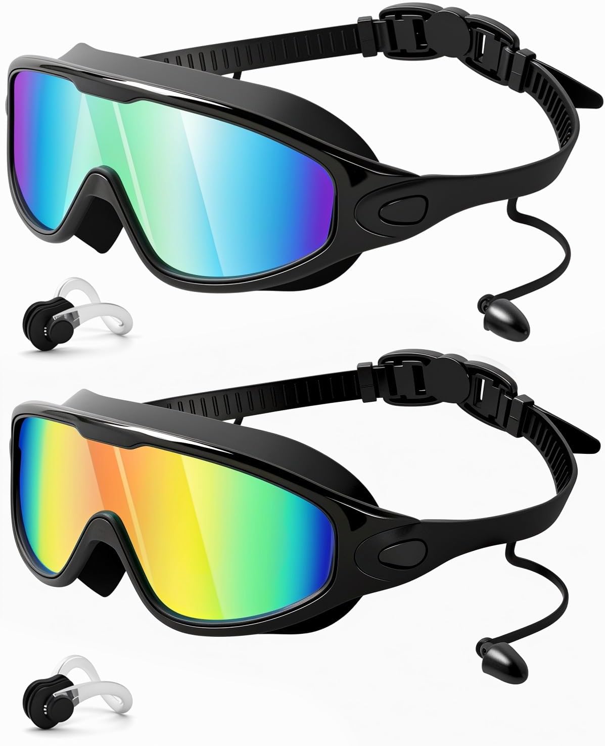 Rantizon Swim Goggles 2 Pack, Wide View Anti Fog&UV Swimming Goggles for Audlt, No Leaking Swim Glasses for Men Women Kids