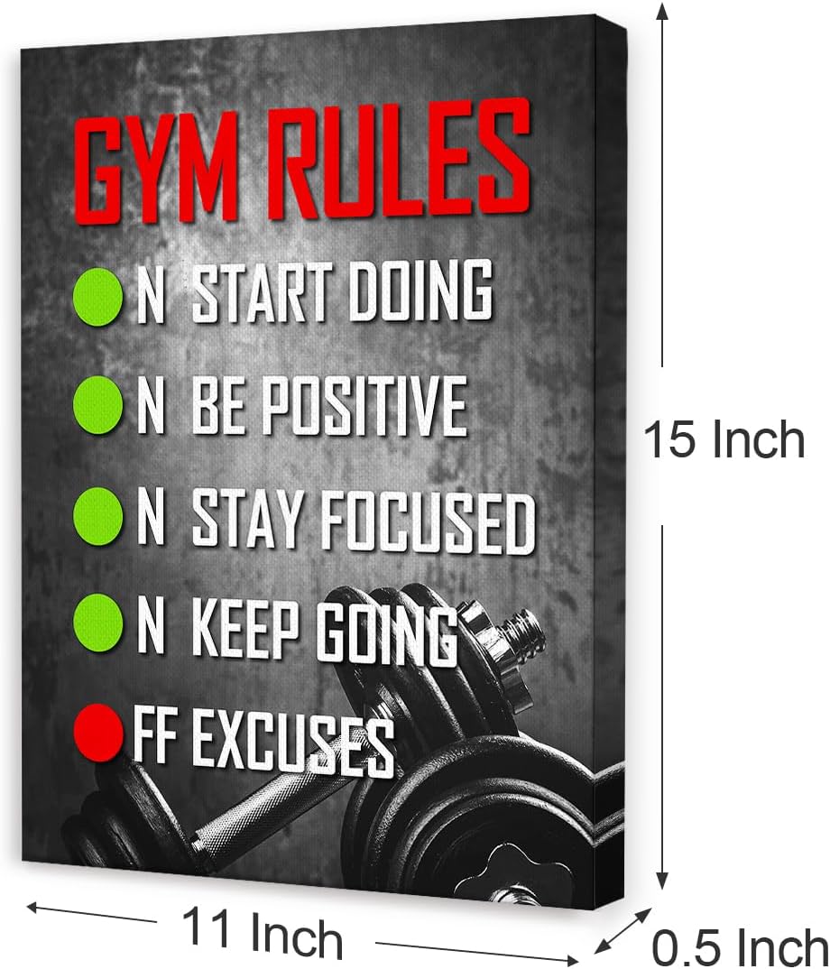 OTINGQD Inspirational Gym Wall Decor,Fitness Quotes Wall Art,Gym Rules Wall Decor,Workout Canvas Wall Art