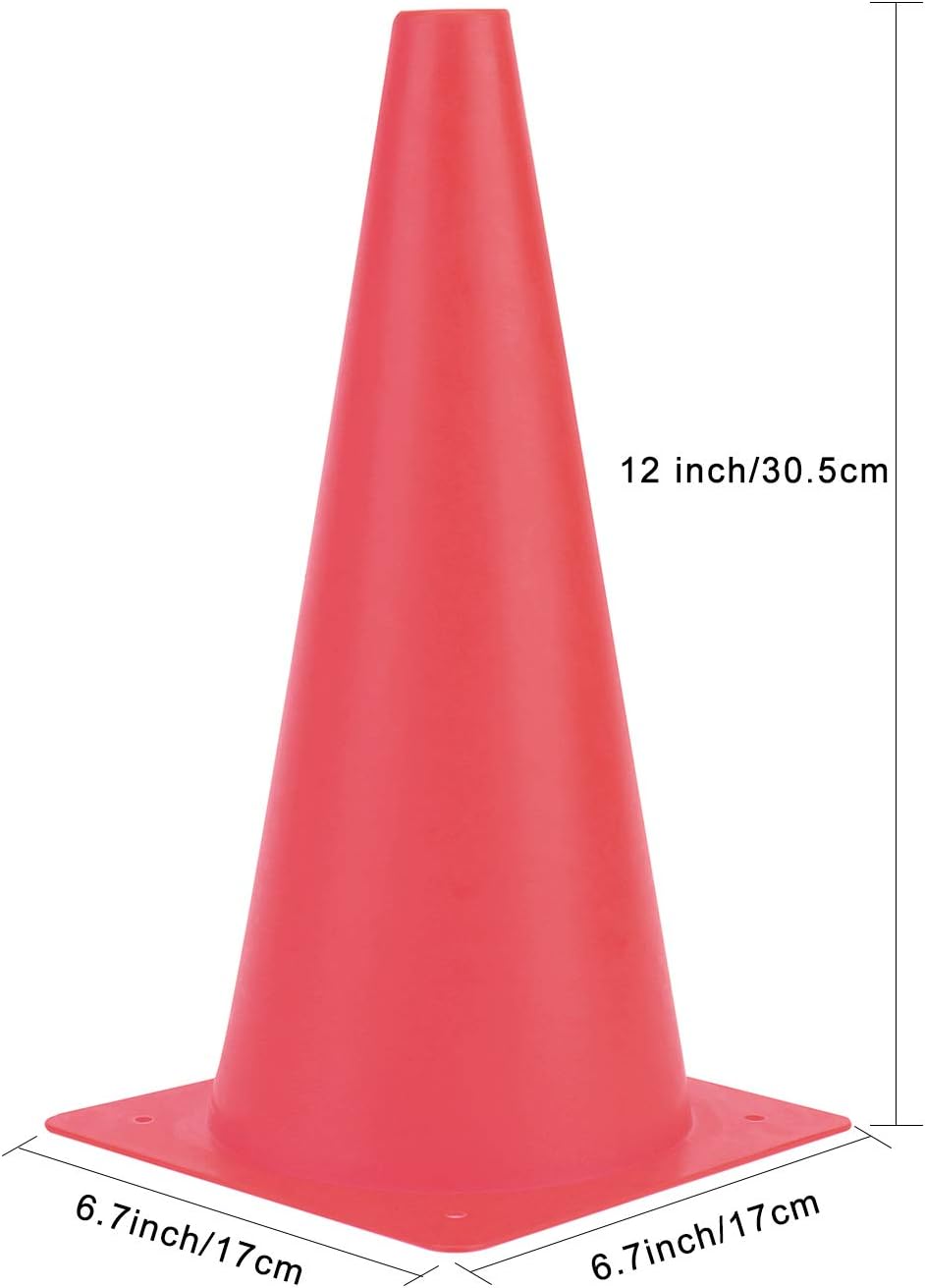 12 Inch Traffic Training Cones, Plastic Safety Parking Cones, Agility Field Marker Cones for Soccer Basketball Football Drills Training, Outdoor Sport Activity & Festive Events - 6 Colors