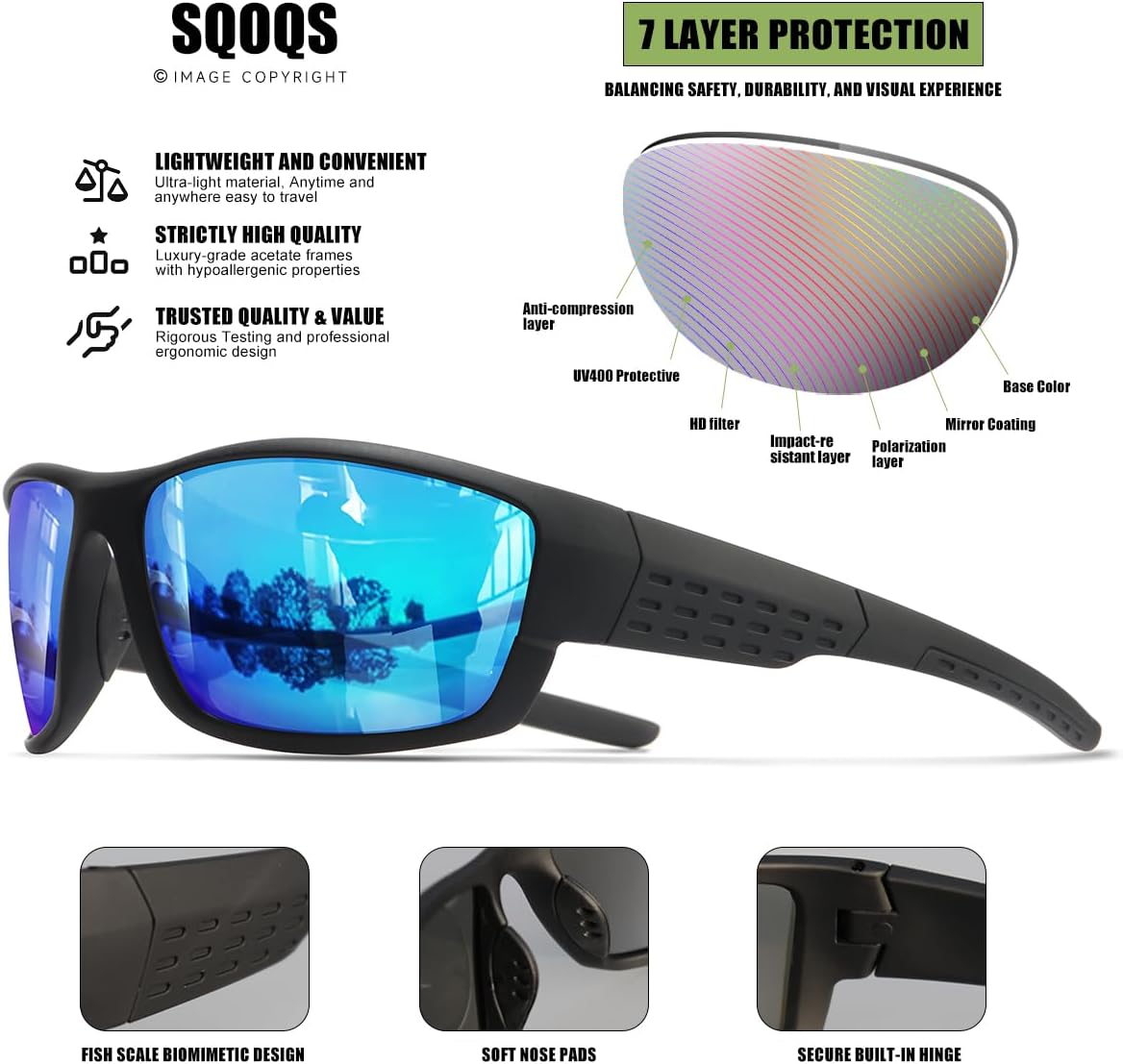 Polarized Sports Sunglasses Men UV400 Protection Lightweight Wrap Around Goggles for Cycling Fishing Driving Running
