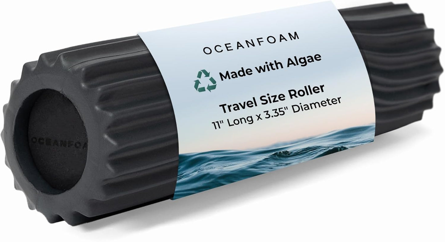 Oceanfoam Ripple Travel Foam Roller (11" x 3.35") Firm Mini Foam Roller for Physical Therapy, Deep Tissue Massage, Back Pain - High Density, Ergonomic Wave Textured, Yoga, Pilates, Exercise (Charcoal)