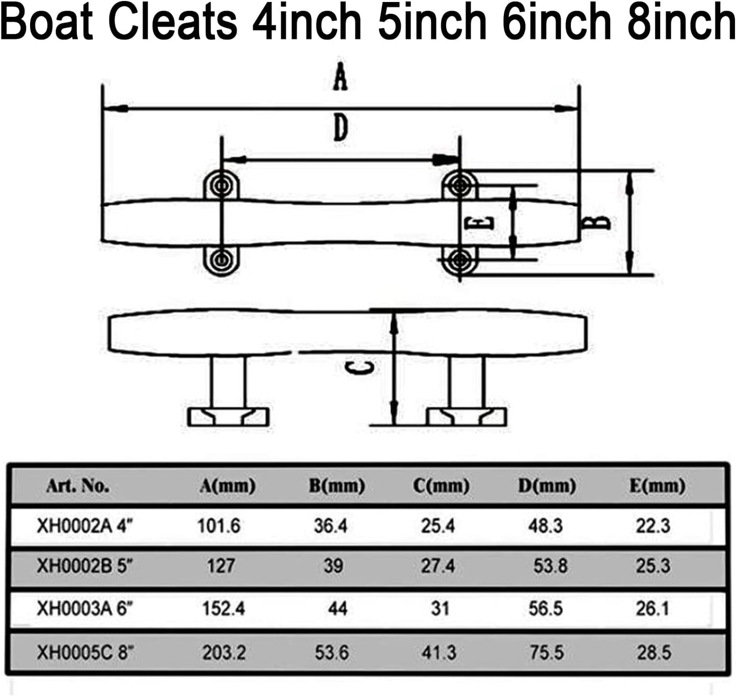 Boat Cleats 4 inch/5 inch/6 inch/8 inch Marine Dock Cleats Stainless Steel Boat Rope Cleat with Fasteners for Marine, Deck, Nautical Décor