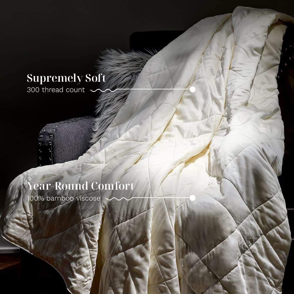 LUXOME Lightweight Blanket | 100% Rayon (Viscose) from Bamboo Fabric & Fill | King/Cal King - 98"x92" | Thermal-Regulating | Ivory