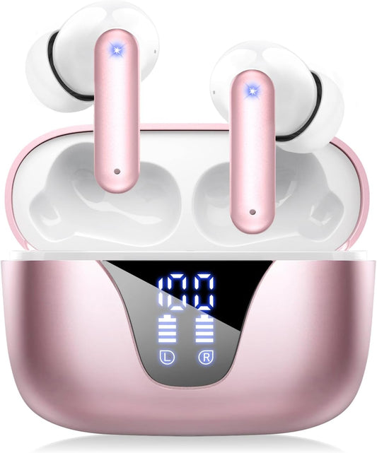 ZIUTY Wireless Earbuds Bluetooth Headphones, 50H Playtime Ear Buds with Mic, LED Digital Display Charging Case, IPX7 Waterproof, Deep Bass Stereo, in-Ear Earphone for iPhone Andriod Phone