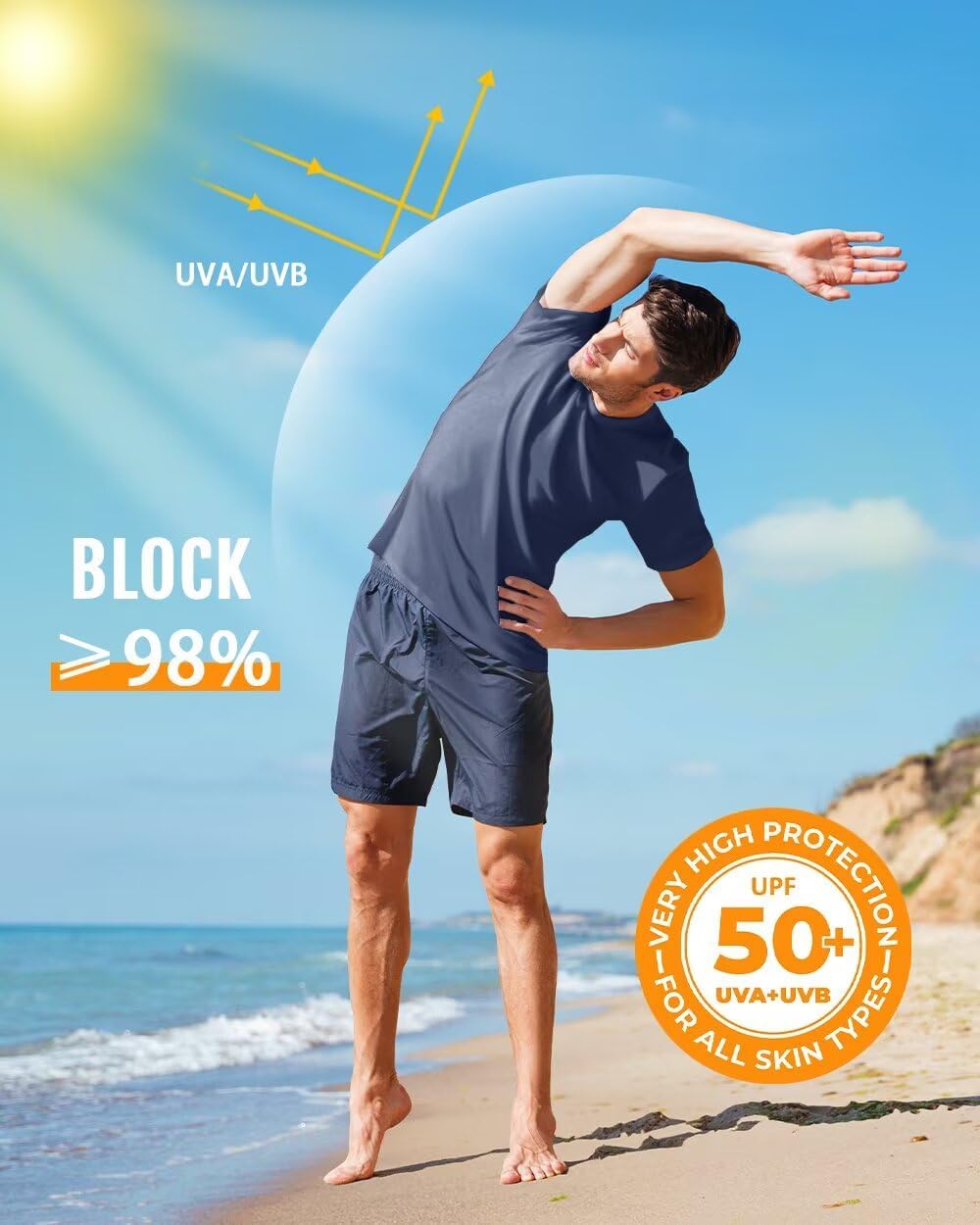 Boladeci Men's Swim Shirt Short Sleeve UPF 50+ Sun Protection SPF UV Moisture Wicking Lightweight Quick Dry Rash Guard