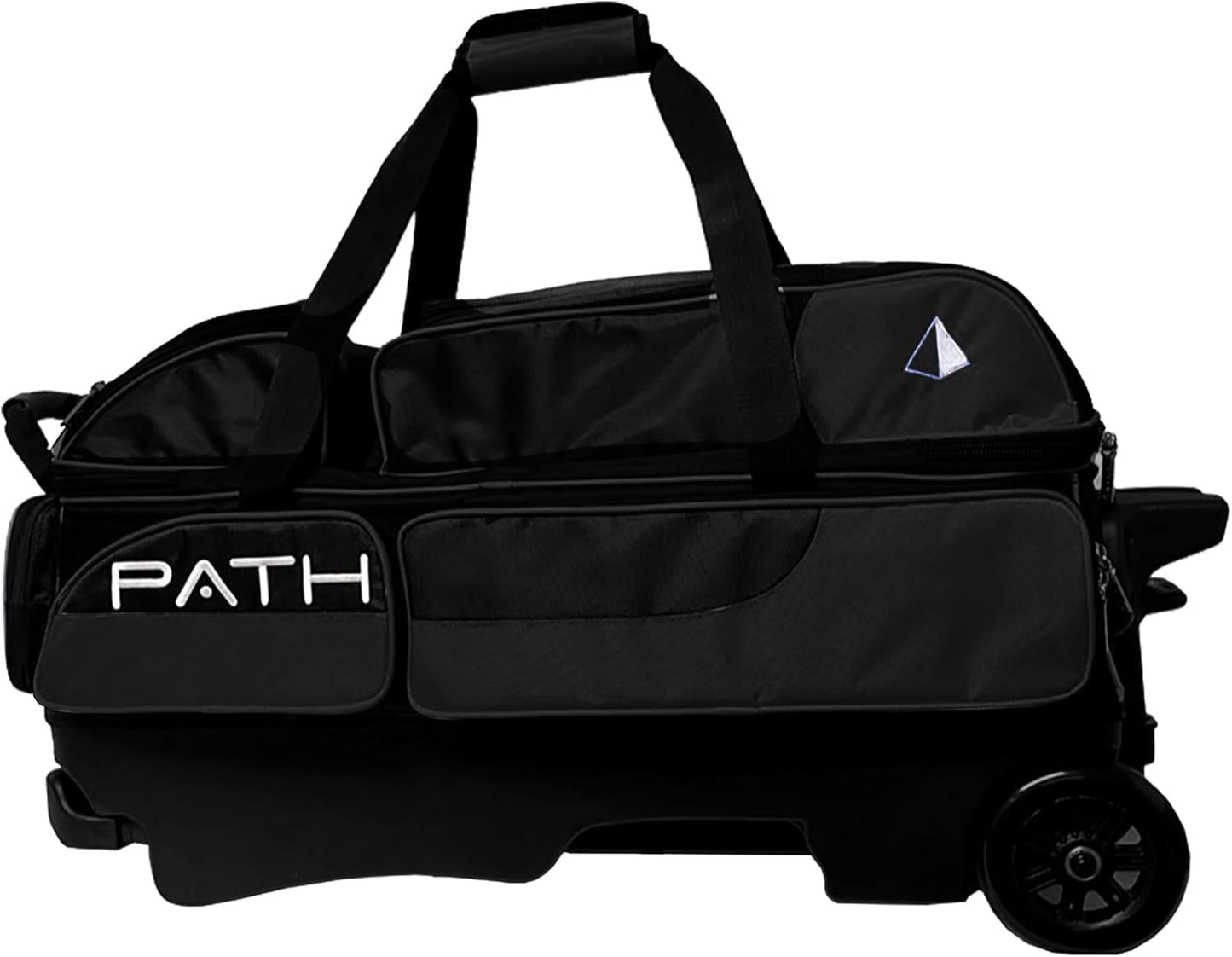 Pyramid Path Triple Premium Deluxe Roller Bowling Bag With Extra Large Separate Shoe Compartment (Up To US Mens Size 16) and 5 Accessory Pockets, 5" Wheels, Retractable Locking Handle - Extends to 42"