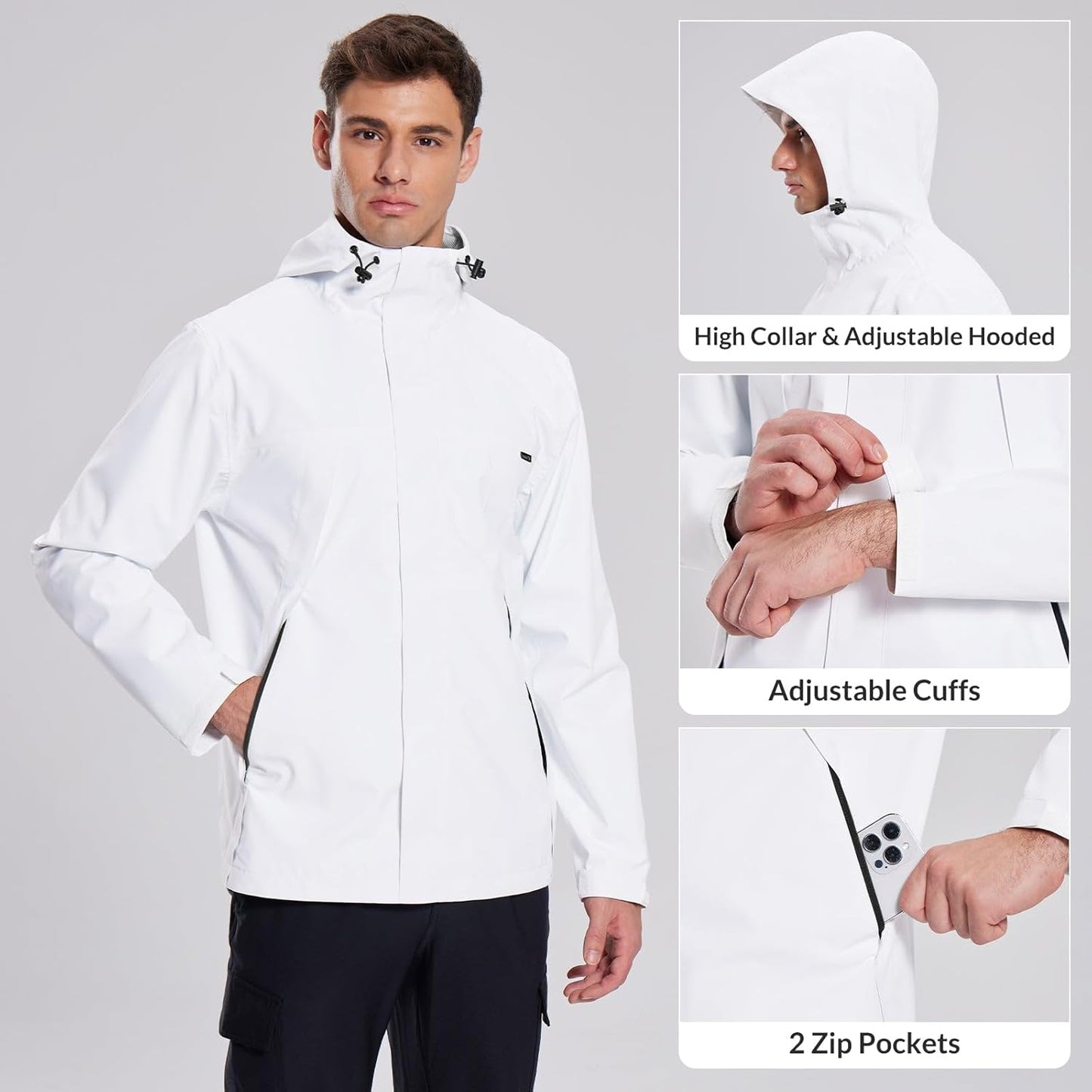 baleaf Men's Rain Jacket Waterproof Breathable Raincoat with Hood for Outdoor Hiking Traveling Cycling Windbreaker