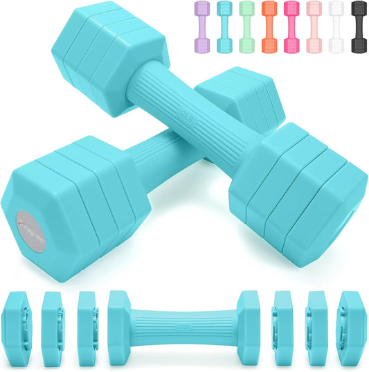 Adjustable Dumbbells Set, 4 in 1 Hand Weights Set for Women Men 10 LB/ 12 LB Dumbbell Pair Each 2lbs 3lbs 4lbs 5lbs Weights Dumbbells Set with TPU Soft Rubber Handle for Home Gym Exercise Fitness