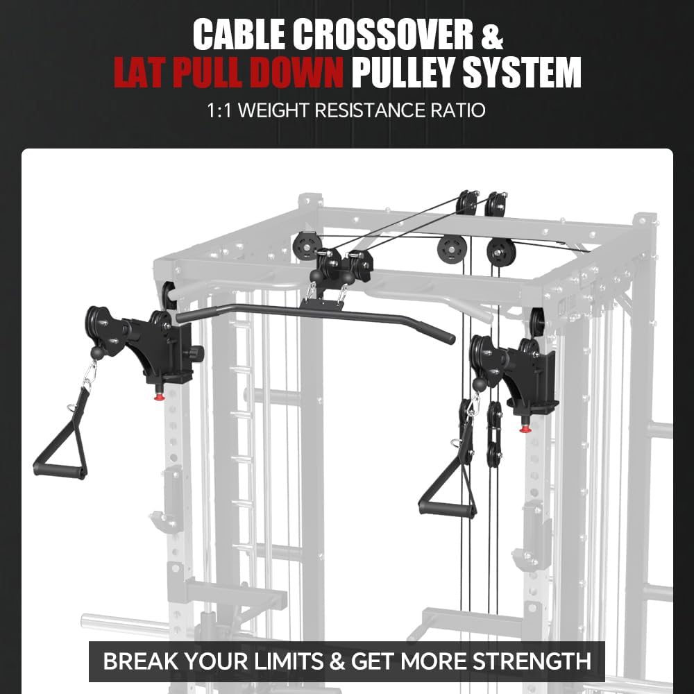 FAGUS Commercial Smithe Machine with 308lb Dual Weight Stacks, 4000LBS Power Cage Squat Rack with Lever Arm & Leg Press, Multi-Function Linear Bearing Cable Crossover Machine for Home Gym