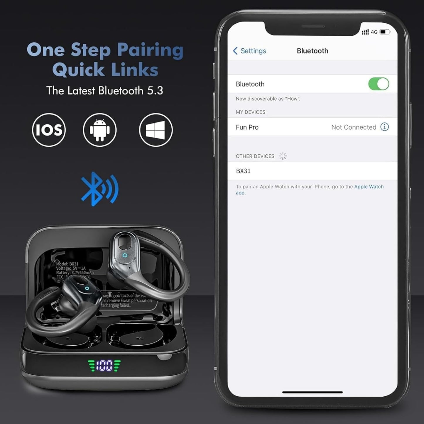 Wireless Earbuds Bluetooth 5.4 Headphones, Noise Canceling Ear Buds with 75hr Playtime, LED Power Display, IPX7 Waterproof Earphones Over-Ear Earphones for Sports/Workouts