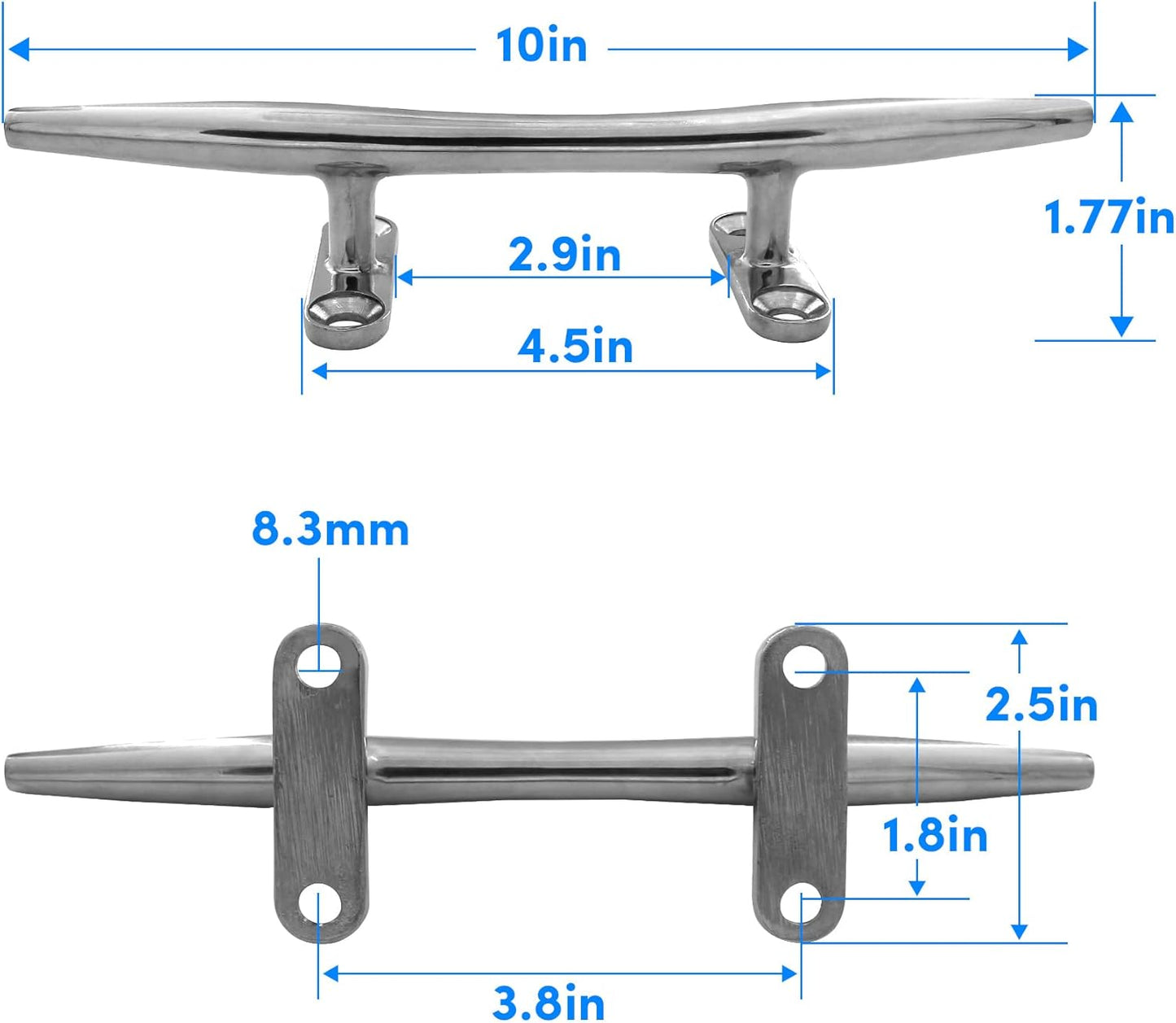 8/10/12/15 inch Dock Cleats - 316 Stainless Steel Boat Cleats Boat Dock Cleats,Open Base Dock Cleat with Fasteners,Marine Cleat Rope Cleat Boat Cleat for Boat/Deck/Nautical Decor(1,2,4,6 Pack)