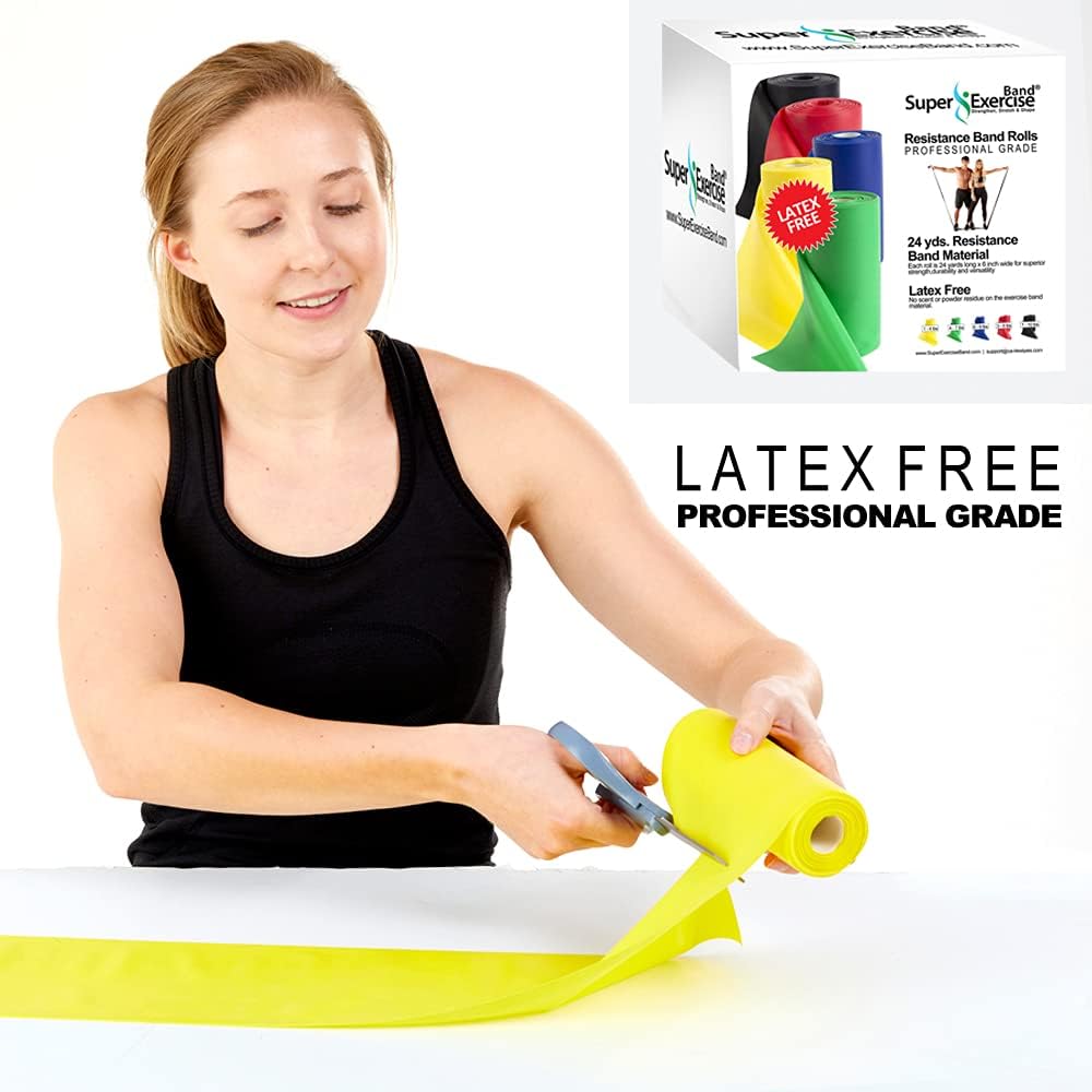 Resistance Band for Working Out - 8,16,24 Yard Resistance Bands Bulk Rolls - 10 Strengths in Light Medium and Heavy Exercise Bands - Latex Free Workout Bands Including iPhone App and e-Book