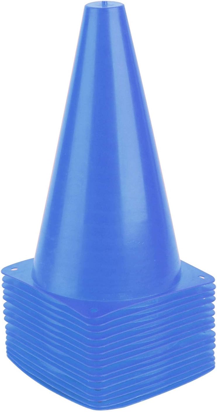 9 Inch Plastic Training Traffic Cones, Sport Cones, Agility Field Marker Cones for Soccer Basketball Football Drills Training, Outdoor Activity or Events - (Set of 10, 12, 15 or 24, 4 Colors)