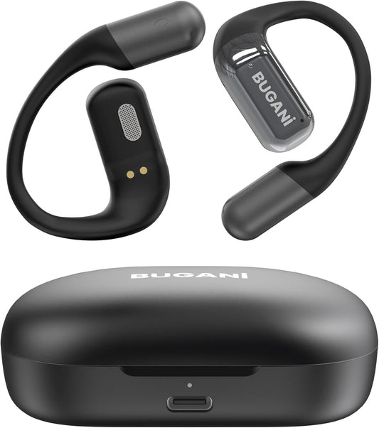 BUGANI Open Ear Headphones Wireless Earbuds,5.4 Bluetooth Headphones, IPX5 Waterproof Ear Buds for Running Workout Cycling Gift (Black)