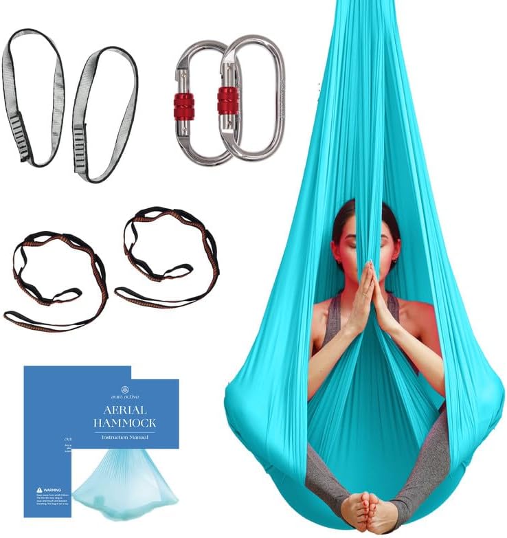 Aerial Silk Yoga Hammock & Swing for Home, Inversion Exercises, Starter Kit for All Levels - Durable with Extension Straps, Carabiners, and Pose Guide