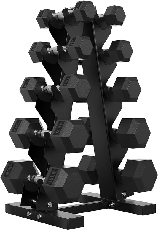 Hex Dumbbell Sets with Rack, 60-550 lb Rubber Encased Exercise & Fitness Dumbbells Set with Rack Option, Hand Weight for Strength Training, Weight Dumbbells