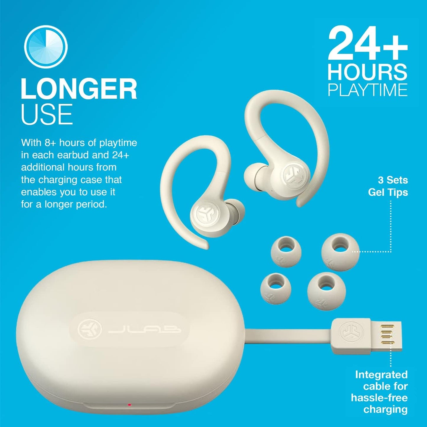 JLab Go Air Sport, Wireless Workout Earbuds Featuring C3 Clear Calling, Secure Earhook Sport Design, 32+ Hour Bluetooth Playtime, and 3 EQ Sound Settings (Sand)