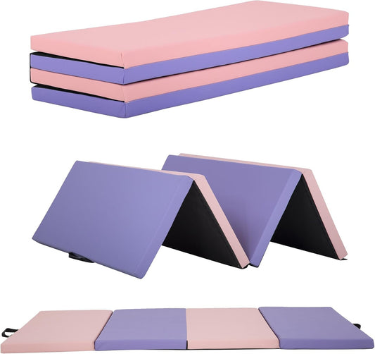 Gymnastics Tumbling Mats Portable Gymnastics Mat Foldable Tumbling Mat 2'x6'/4'x8' PU Leather Exercise Mat Yoga Mat with Carrying Handles for home Workout outdoor Yoga Gymnastics