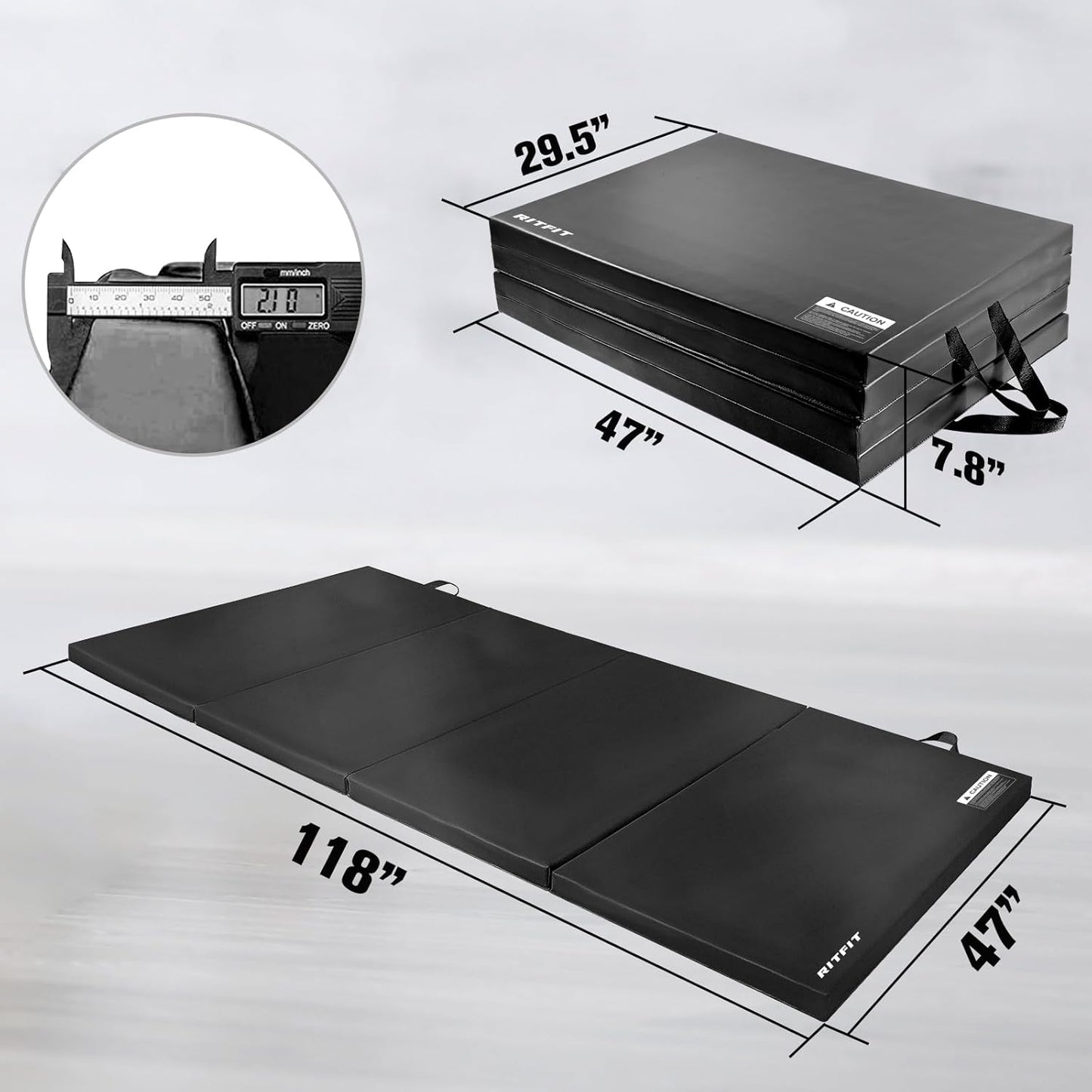 RitFit Upgraded Folding Exercise Mat, 2 Inch Thick Gymnastics Mat 3’x6’,4’x8’,4x10’,2'x8' with Carrying Handles for Yoga, MMA, Stretching, Core Workouts and Home Gym Protective Flooring