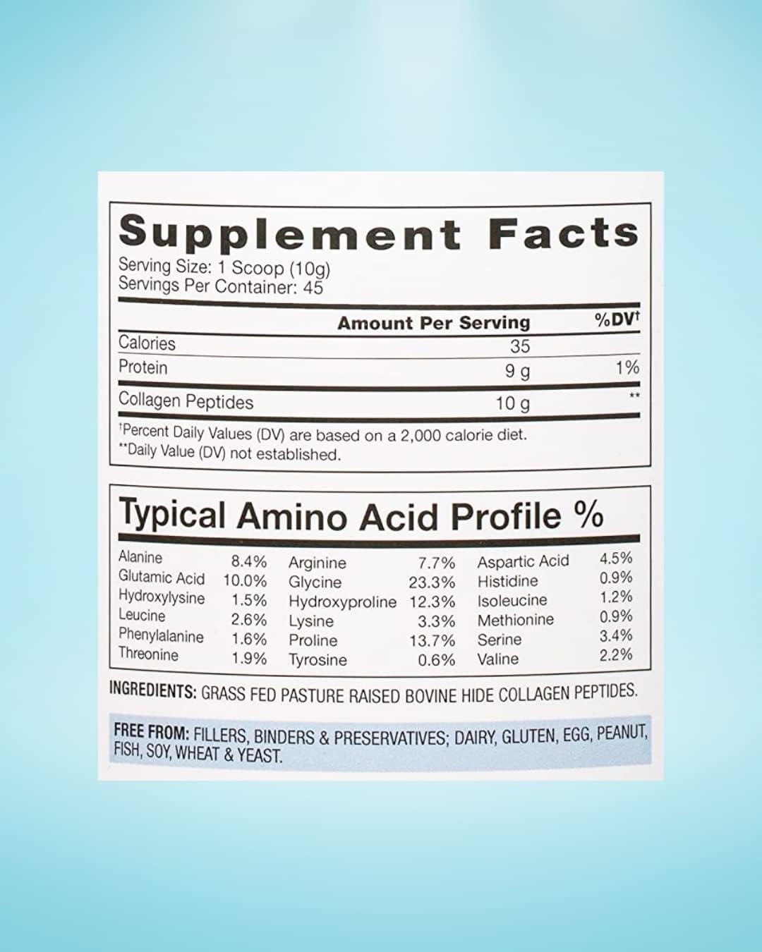 Collagen Peptides Powder - Grass-Fed, Pasture-Raised Hydrolyzed Protein Supplement for Skin, Hair, & Nails - Non-GMO, Zero Sugar Daily Supplement for Men & Women (45 Servings)