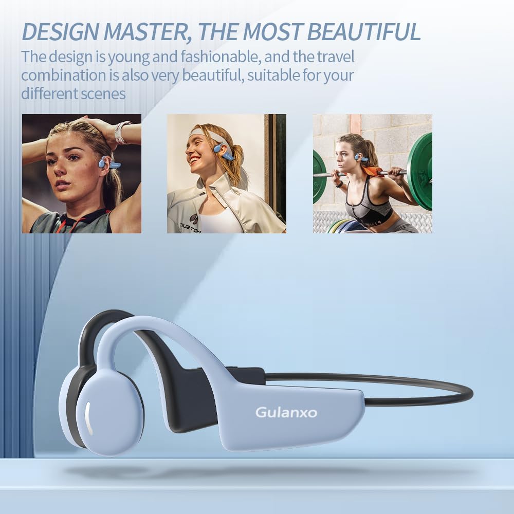 Open Ear Headphones, Open Wireless Earphones, 15HBluetooth Playback 5.3 Sports Earphones, Built-in Microphone, Suitable for Sports Running,Exercise (Sky Blue)