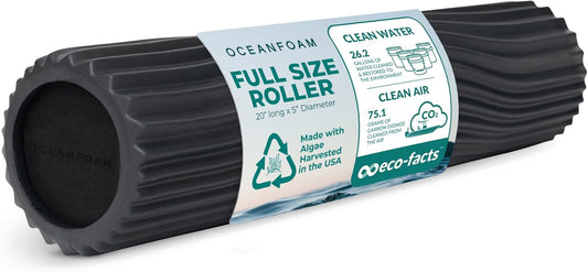 Oceanfoam Tidal Roller - Charcoal - Muscle Massage Foam Roller for Back Pain & Stretching - Firm and Ergonomic Wide Wave Textured - Yoga, Athletics, & Wellness - Full Size, 20" x 5"