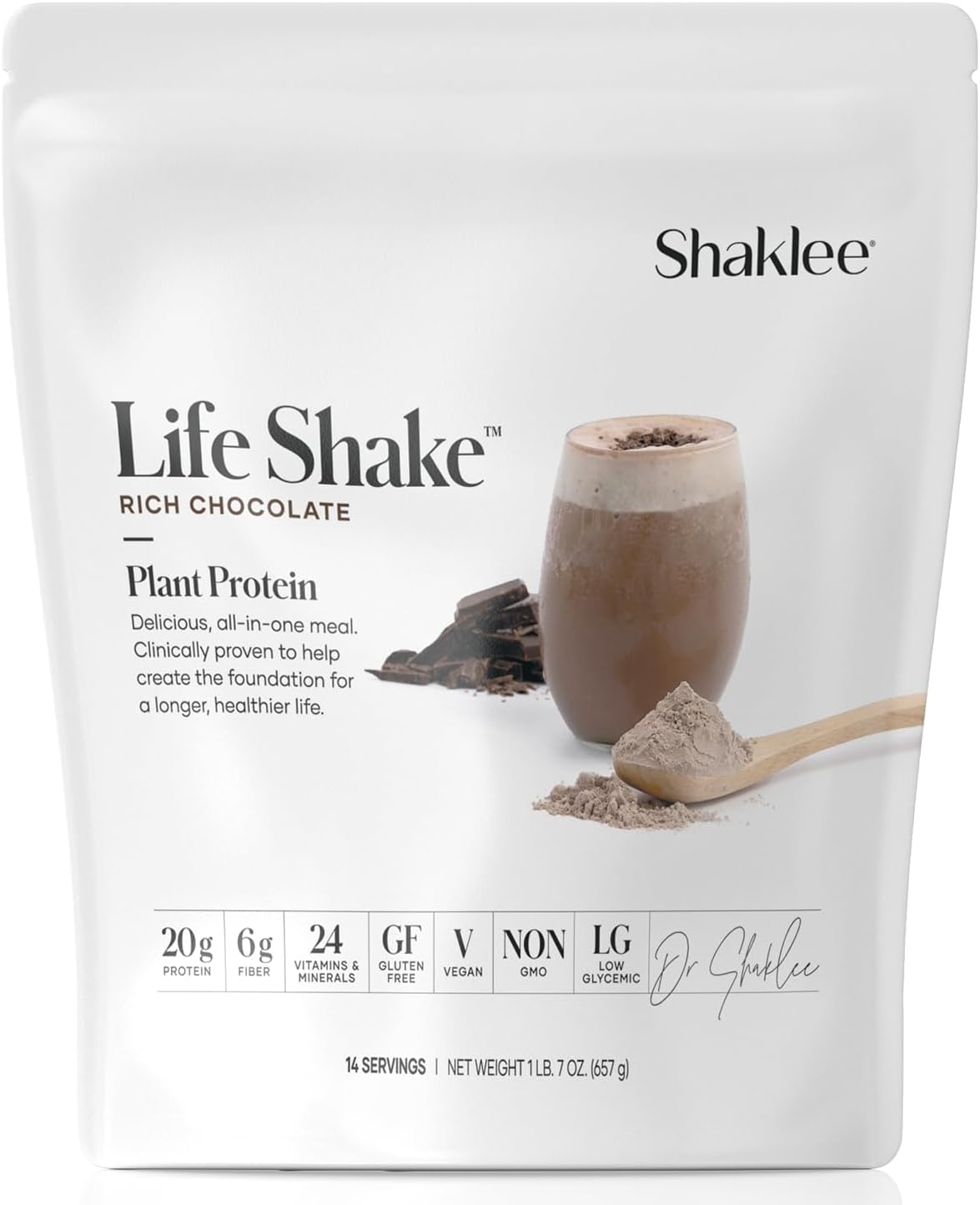 Shaklee Life Shake™ Plant Protein Rich Chocolate - Complete Meal Replacement with 20g Protein, 6g Fiber, 24 Vitamins & Minerals - Supports Satiety & Healthy Weight - Non-GMO - 14 Servings