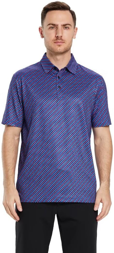 Men's Golf Polo Shirts Short Sleeve Striped Performance Moisture Wicking Dry Fit Golf Shirts for Men