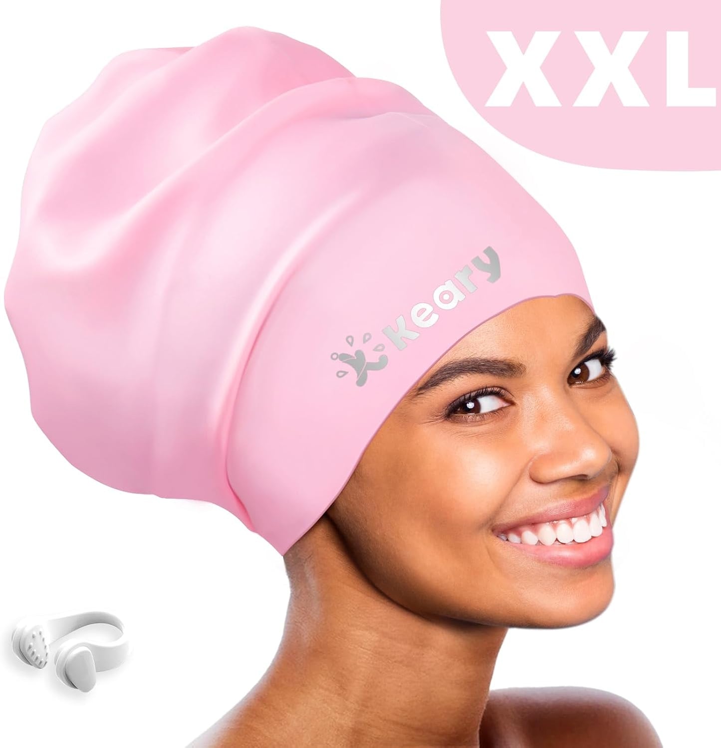 Keary Extra Large Swim Cap for Braids and Dreadlocks Extensions Weaves Long Hair, Waterproof Silicone Cover Ear Bath Pool Shower Swimming Cap for Adult Youth to Keep Hair Dry, Easy to Put On and Off