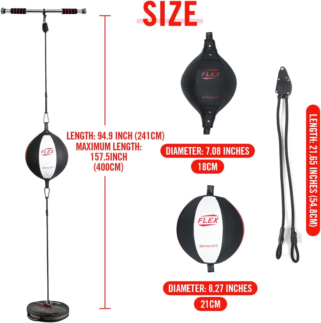 Flex Double End Punching Bag - Bungee Cords w/Special Flex Adjustable System - Durable Bladder Speed Bag - Boxing Training Equipment for Adults - Home Gym Accessories