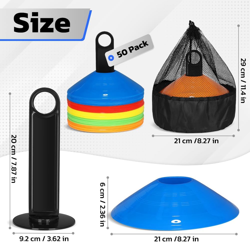 GHB Soccer Cones 25/50/100 Pack Disc Soccer Sport Cones Training Field Marker Agility Cones for Traffic, Basketball, Coaching, Practice Equipment Includes Cone Drills Guide