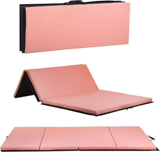 Gymnastics Tumbling Mats Portable Gymnastics Mat Foldable Tumbling Mat 2'x6'/4'x8' PU Leather Exercise Mat Yoga Mat with Carrying Handles for home Workout outdoor Yoga Gymnastics