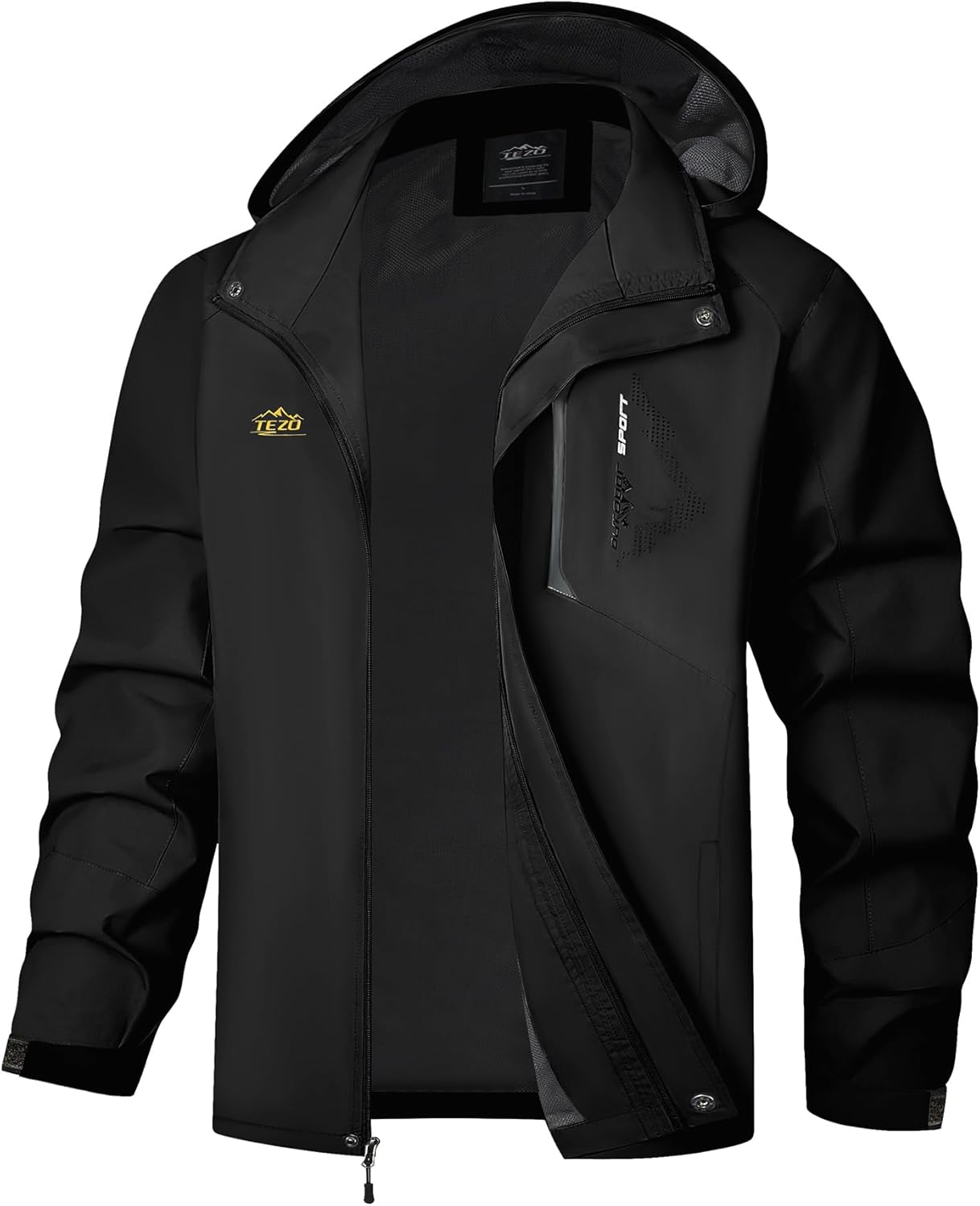 TEZO Mens Rain Jacket Waterproof with Hooded Hiking Coat Lightweight Windbreaker