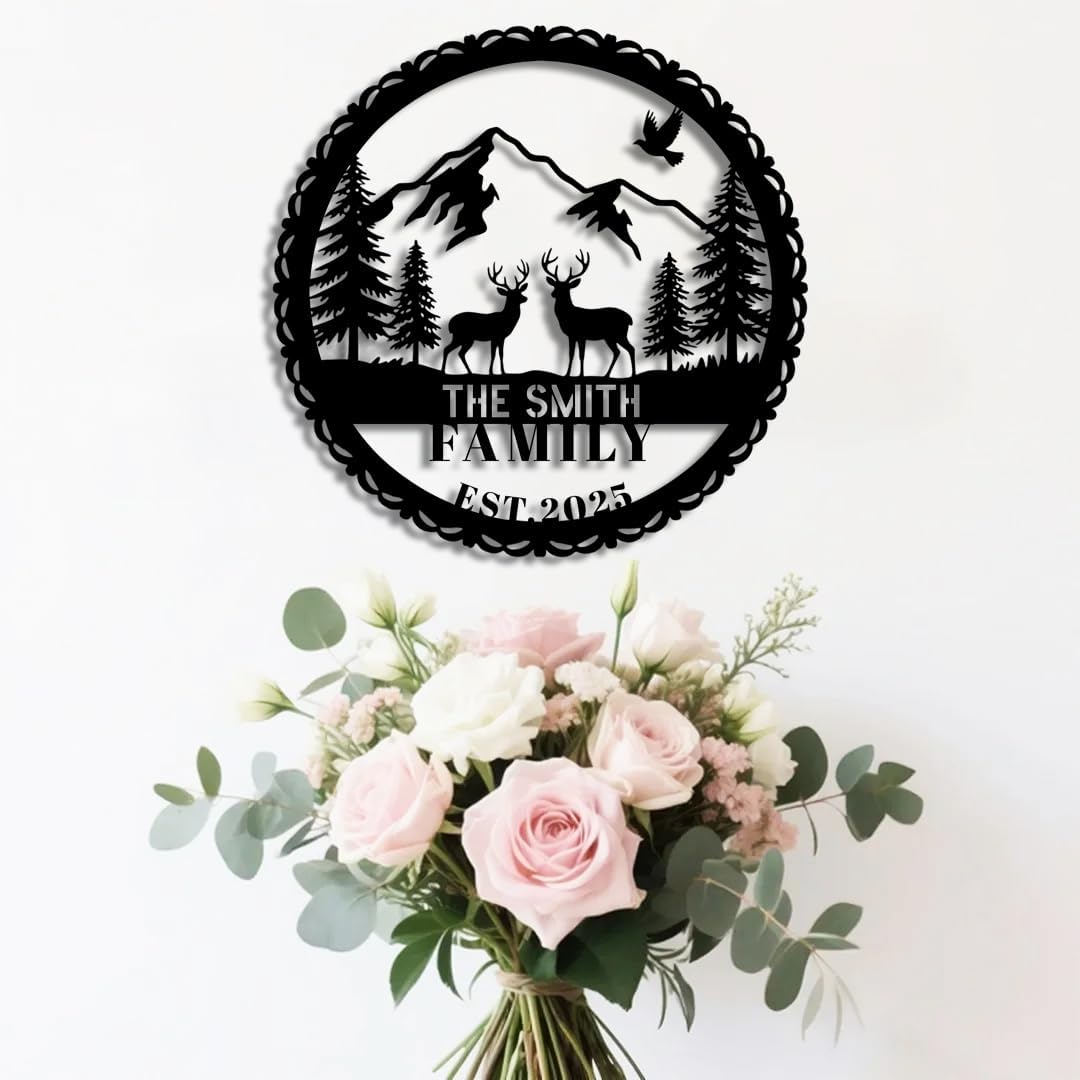 Personalized Forest Deer Metal Name Sign | Custom Metal Signs | Family Wall Art & Split Letter Name | Wedding Gift & Anniversary | Indoor Decor Gift for Women, Men, Wife, Parents, Couple