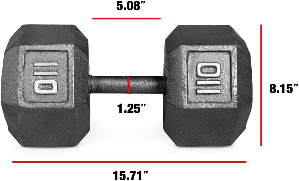 WF Athletic Supply Cast Iron Solid Hexagon Gray/Black Dumbbells, Strength Training Free Weights Set of 2 for Women and Men, Hand Weights Sold by Pairs, Multi-Select Size Options Available