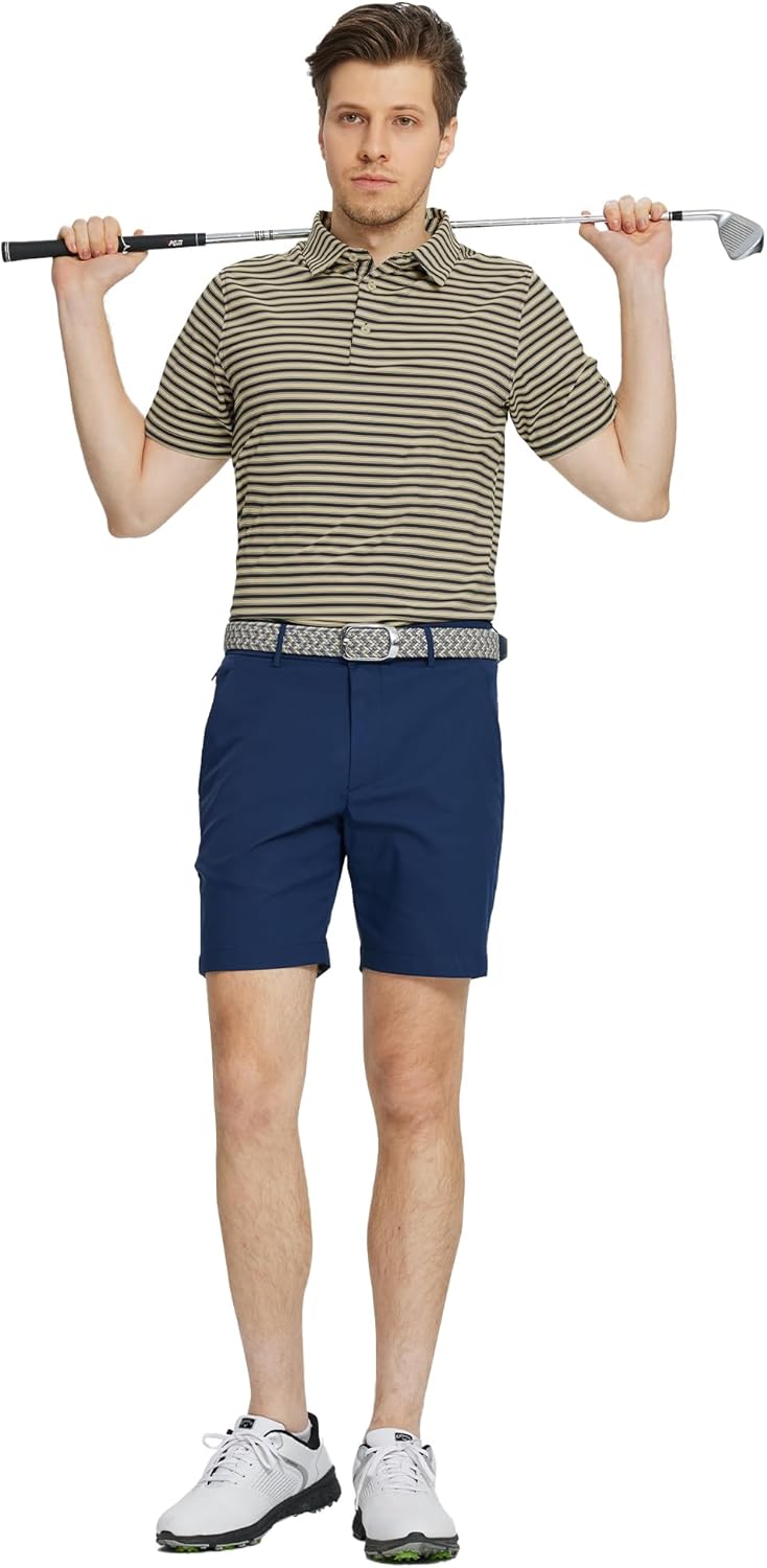 M MAELREG Golf Shirts for Men Short Sleeve Dry Fit Casual Striped Performance Moisture Wicking Collared Mens Polo Shirts