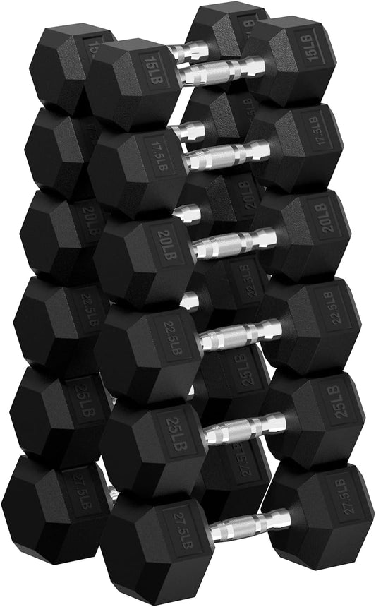 Hex Dumbbell Set, 45-400 lb Set Rubber Encased Exercise & Fitness Dumbbells, Weights Dumbbells Set, Hand Weight for Strength Training