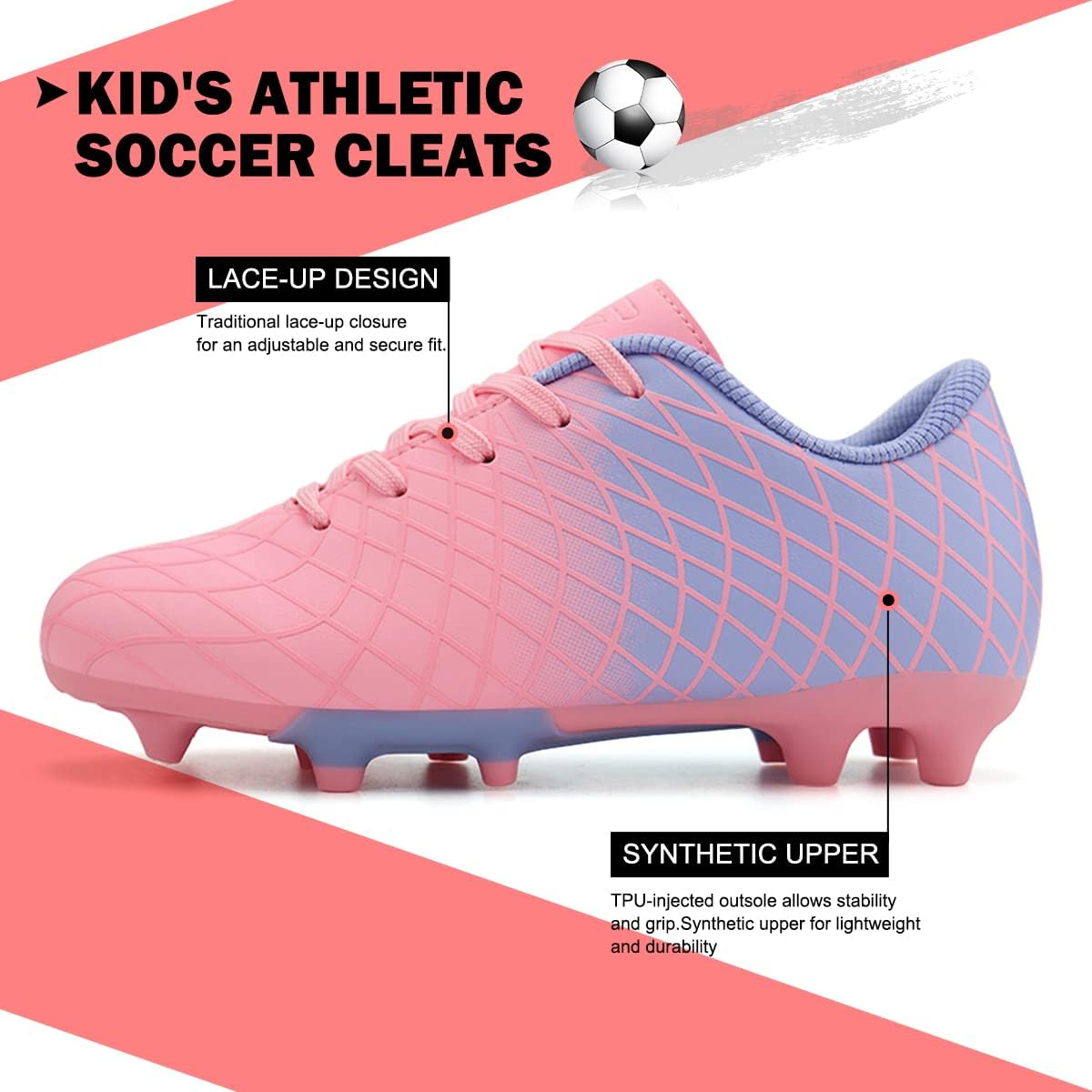 JABASIC Kids Outdoor Soccer Cleats Athletic Firm Ground Football Shoes